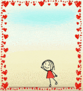 a drawing of a boy and a girl flying with a heart shaped balloon