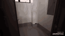 a black and white photo of a room with the words made in animotica on the bottom