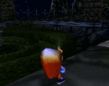 a cartoon character is holding a candle in a video game