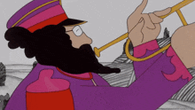 a man with a beard is playing a trumpet