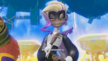 a cartoon character says " our destination is " while wearing glasses