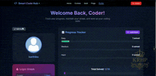 a screenshot of a website that says welcome back coder on the top