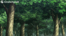 a crunchyroll advertisement with a girl in the woods