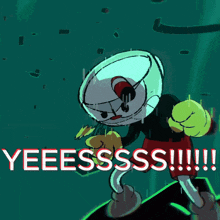 a cartoon character with the words yeeesssss written on the bottom