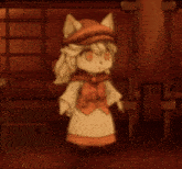 a cartoon character is dancing in a room with a ladder behind her