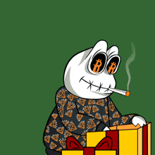 a cartoon character wearing a black sweater with diamonds on it