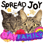 two cats with flowers on their heads and a sign that says gay family