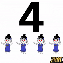 a cartoon drawing of a girl with the number four in the background