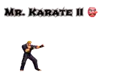a mr. karate ii logo with a cartoon character