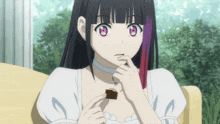 Anime Girl Happy Eating Chocolate GIF - Anime Girl Happy Eating Chocolate Happy GIFs