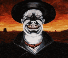 a painting of a man wearing a cowboy hat and a tie