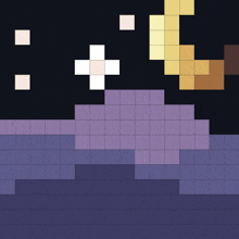 a pixel art of a night sky with a moon and stars