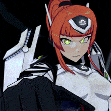 a girl with red hair and a sign on her head that says libra
