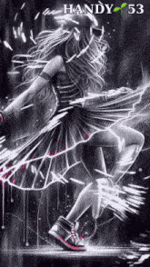 a black and white drawing of a woman with the name handy 53 at the top