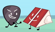 a cartoon drawing of a guitar pick and a tent