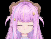 a girl with purple hair has a star on her head