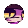 a pixel art of a person 's face in a circle with a purple and yellow background .