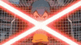a cartoon character with a red light coming out of his face