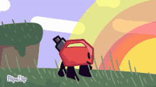 a cartoon drawing of a red object with the words flipa clip on the bottom