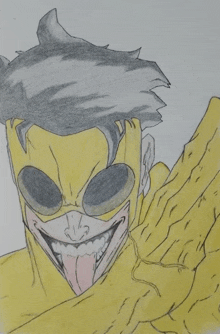 a drawing of a man with a yellow mask and sunglasses
