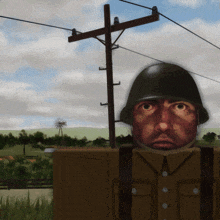 a painting of a soldier standing in front of a power line