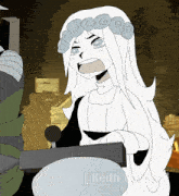 a cartoon drawing of a woman with white hair and the name keith graces