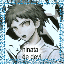a picture of hinata de devi with blue flowers around it