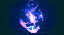 a cartoon drawing of a blue object with a lightning bolt in the middle