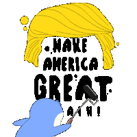 a cartoon drawing of donald trump with the words make america great painted on it