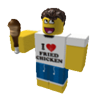 a roblox character that says i love fried chicken