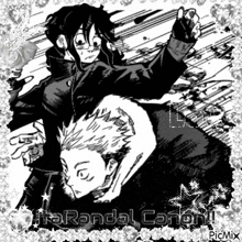 a black and white drawing of a man and a woman with the name randal canon written on the bottom