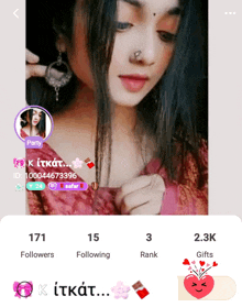 a screenshot of a girl 's profile shows her followers and rank