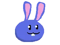 a pixel art of a blue bunny with pink ears and teeth