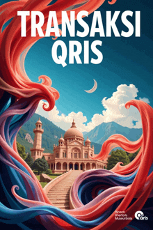 a painting of a building with the words transaksi qris on the bottom