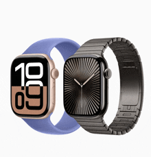 an apple watch with a blue band and a watch with a black band