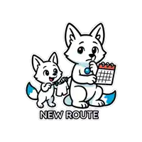 a sticker that says new route with two foxes