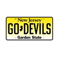 a yellow new jersey license plate that says go devils