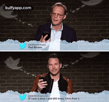 two pictures of a man holding a cell phone with the words kulfyapp.com on the top