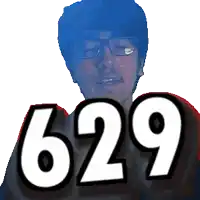 a pixelated image of a man with glasses and the number 629 on his chest