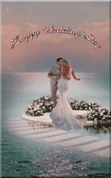 a picture of a bride and groom with the words happy wedding day