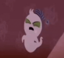 a cartoon ghost with a ponytail on its head is flying through the air .