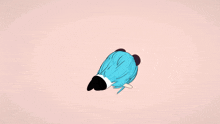 a cartoon character with blue hair is laying on her back