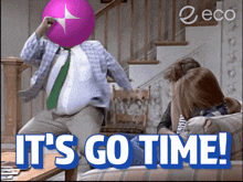 a man with a pink balloon on his head and the words " it 's go time "