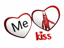 two hearts that say me and kiss with a red monster