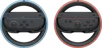 a pair of steering wheels for a nintendo switch are shown