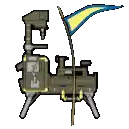 a cartoon drawing of a machine with a flag attached to it .