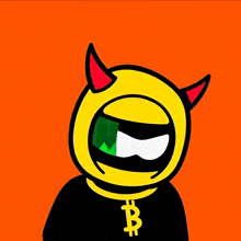 a cartoon of a devil wearing a helmet and a necklace with the letter b