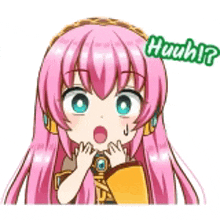 a girl with pink hair and blue eyes is wearing headphones .