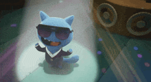 a blue cat wearing sunglasses and a suit