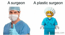 a surgeon and a plastic surgeon are standing next to each other and giving a thumbs up .
